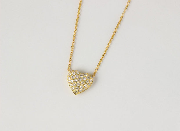 Large Puffed Diamond Heart Pendant Necklace | 18K Yellow Gold