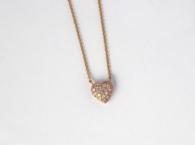 Small Puffed Diamond Heart Pendant | 18K Rose Gold