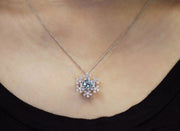 Snowflake Aquamarine and Diamond Pendant Necklace | 18K White Gold