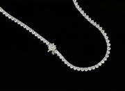 Diamond Tennis Necklace With Flower Clasp | 18K White Gold