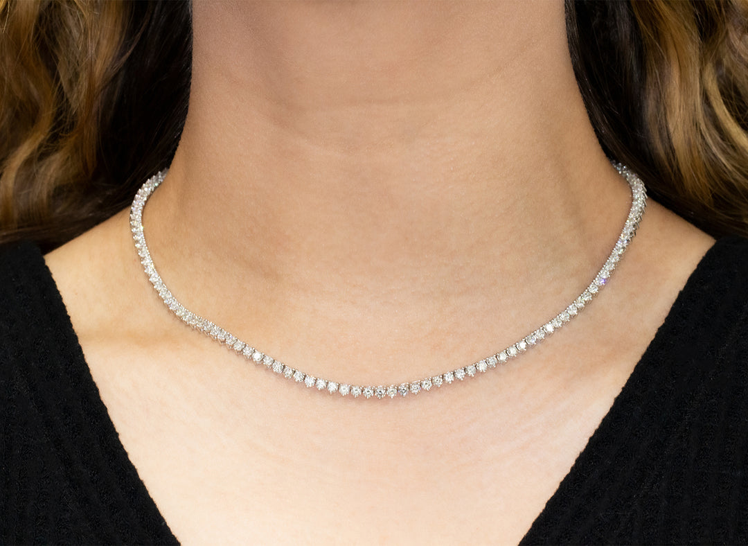 Diamond Tennis Necklace With Flower Clasp | 18K White Gold