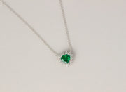 Heart Shaped Emerald and Halo Diamond Pendant Necklace | 18K White Gold