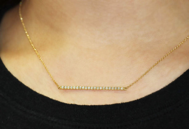 Pave Diamond Bar Necklace | 18k Yellow Gold