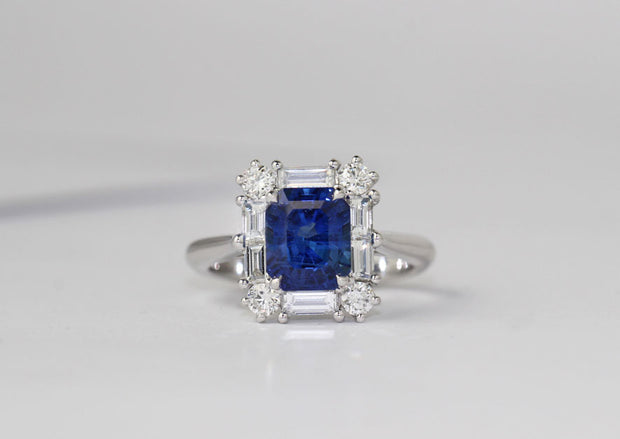 Radiant Sapphire And Diamond Baguette Ring | Platinum