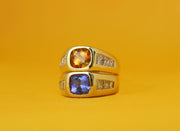 Cushion Topaz and Connected Twin Tanzanite Ring