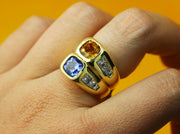 Cushion Topaz and Connected Twin Tanzanite Ring