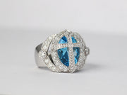 Blue Topaz And Diamond Cross Ring