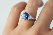 Ceylon Sapphire and Trillion Cut Diamonds Ring | Platinum