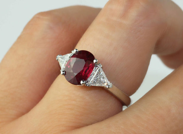 Ruby And Trillion Diamond Ring | Platinum