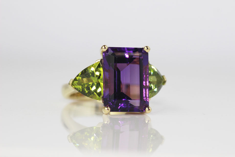 Amethyst and Peridot Ring Yellow Gold Robert Chavira Inc