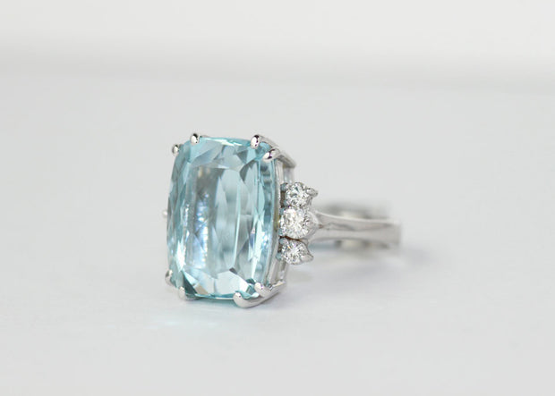 Radiant Aquamarine and Diamond Ring