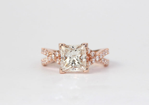 Princess Cut Rose Gold Criss Cross Engagement Ring