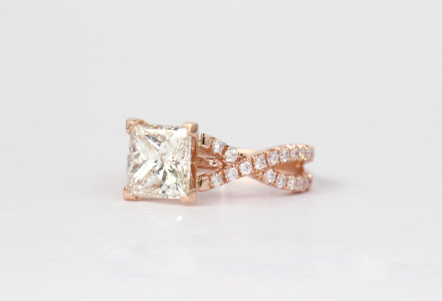 Princess Cut Rose Gold Criss Cross Engagement Ring