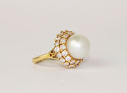 Pearl and Diamond Dome Ring | 18K Yellow Gold