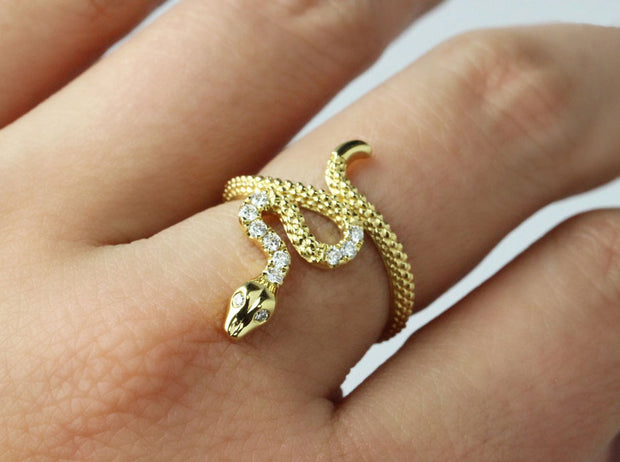 Snake Diamond Ring | 18K Yellow Gold