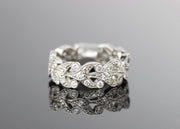 Platinum Antique Style with Leaf Design and Micro Beading Band