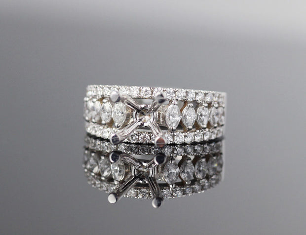 Marquis and Full Cut Semi Mounted Setting | 18K White Gold
