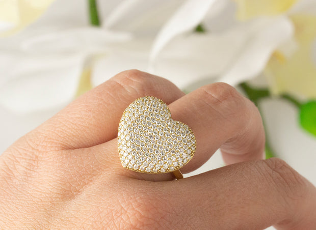 Heart Diamond Pave Rings | 18K Yellow Gold