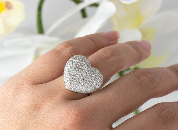 Heart Pave Diamond Ring | 18K White Gold