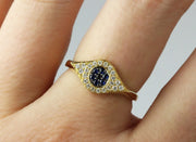 Evil Eye With Diamonds And Sapphires Ring | 14K Yellow Gold