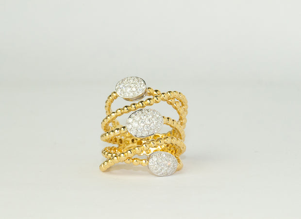 Twisted Gold and Pave Diamond Ring | 18K Two Tone Gold