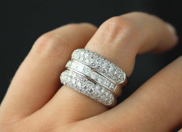Pave Round and Square Cut Diamond Wedding Band | 18K White Gold