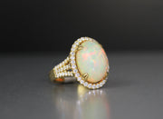 Opal and Diamond Halo Ring | 18K Yellow Gold