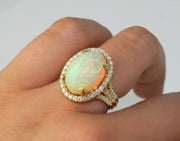 Opal and Diamond Halo Ring | 18K Yellow Gold