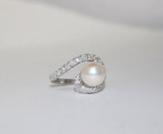 Swirl Diamond and Akoya Pearl Ring | 18K White Gold
