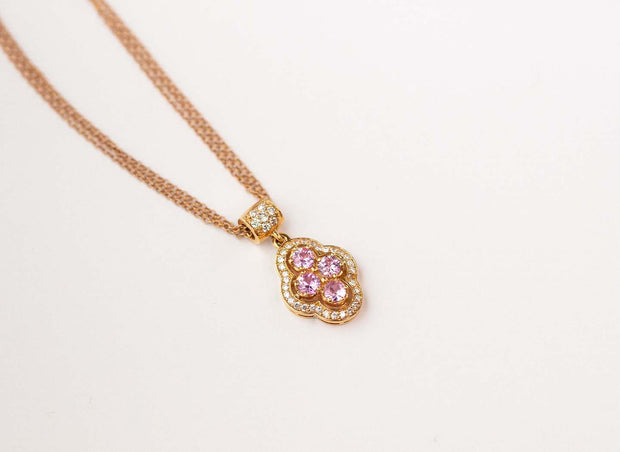 Vintage Style Four Stone Pendant Necklace | 18K Rose Gold Pink Sapphire