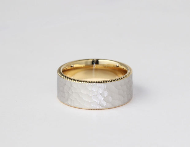 Two Tone Hammered Band With Microbeading Edges